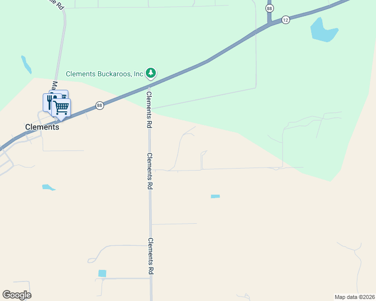 map of restaurants, bars, coffee shops, grocery stores, and more near 22140 Clements Road in Clements