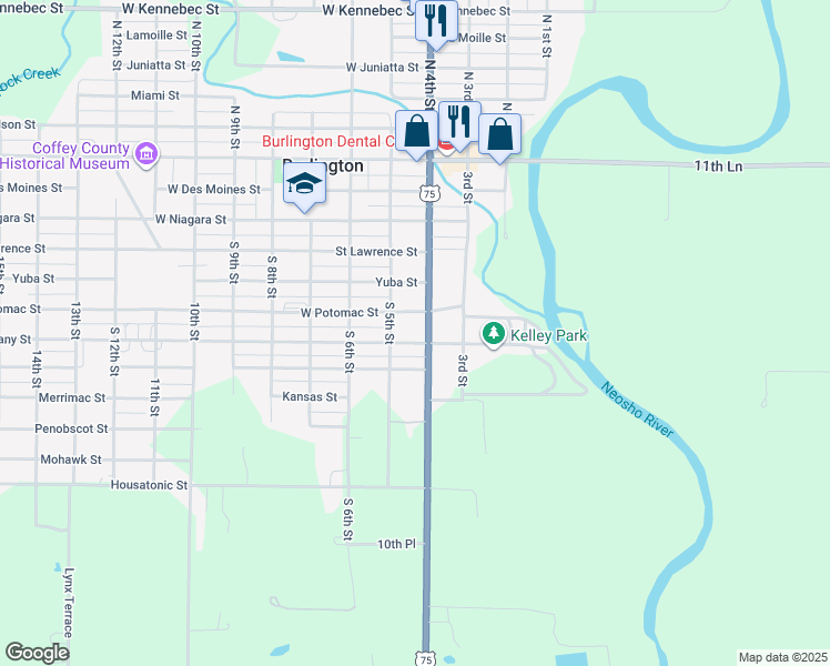 map of restaurants, bars, coffee shops, grocery stores, and more near 602 South 4th Street in Burlington