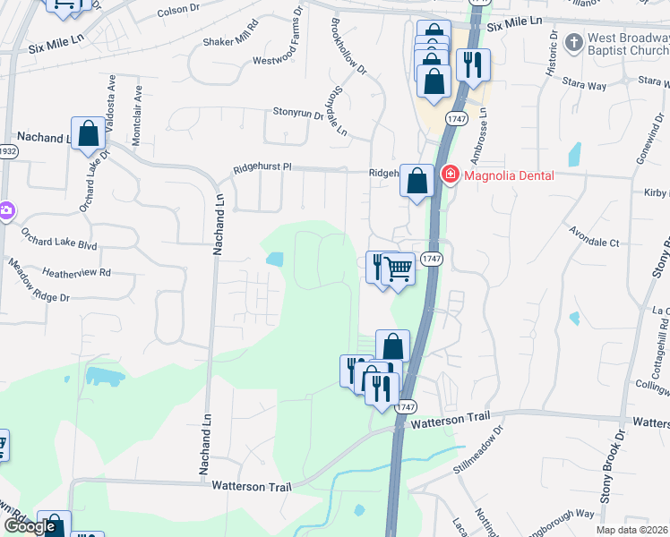 map of restaurants, bars, coffee shops, grocery stores, and more near 8001-8021 Greenhurst Court in Louisville