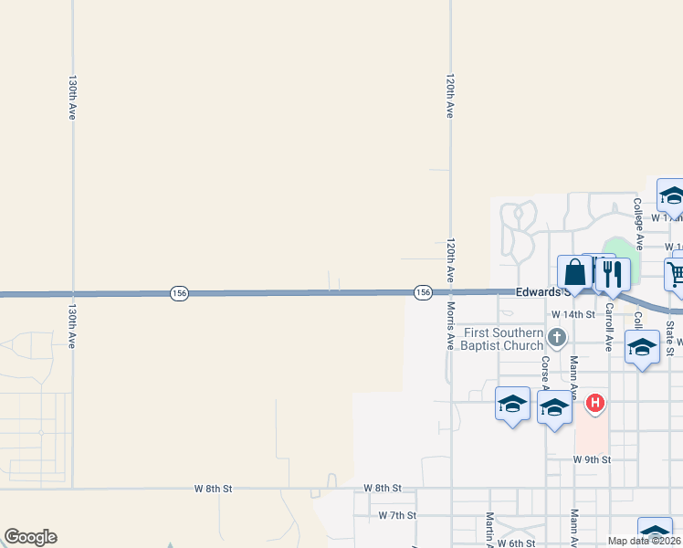map of restaurants, bars, coffee shops, grocery stores, and more near 1228 K156 Highway in Larned