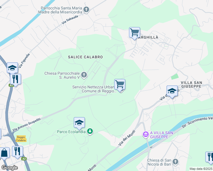 map of restaurants, bars, coffee shops, grocery stores, and more near 1 Via Arghillà Sud in Reggio Calabria