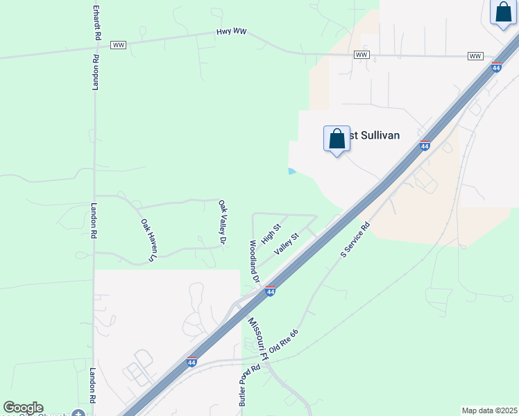 map of restaurants, bars, coffee shops, grocery stores, and more near 4669 Woodland Drive in Sullivan