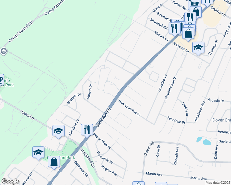 map of restaurants, bars, coffee shops, grocery stores, and more near 3429 Mary OConnor Drive in Louisville