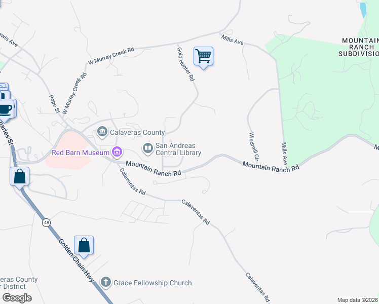 map of restaurants, bars, coffee shops, grocery stores, and more near 1282 Wimbledon Drive in San Andreas