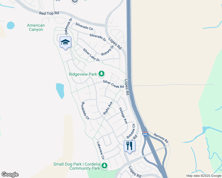 map of restaurants, bars, coffee shops, grocery stores, and more near 4892 Heritage Court in Fairfield