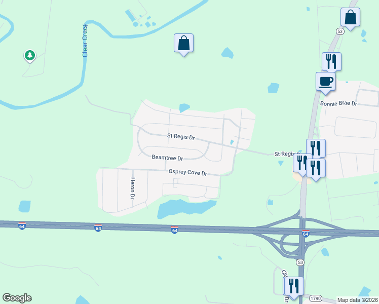 map of restaurants, bars, coffee shops, grocery stores, and more near 6049 Edgemont Way in Shelbyville