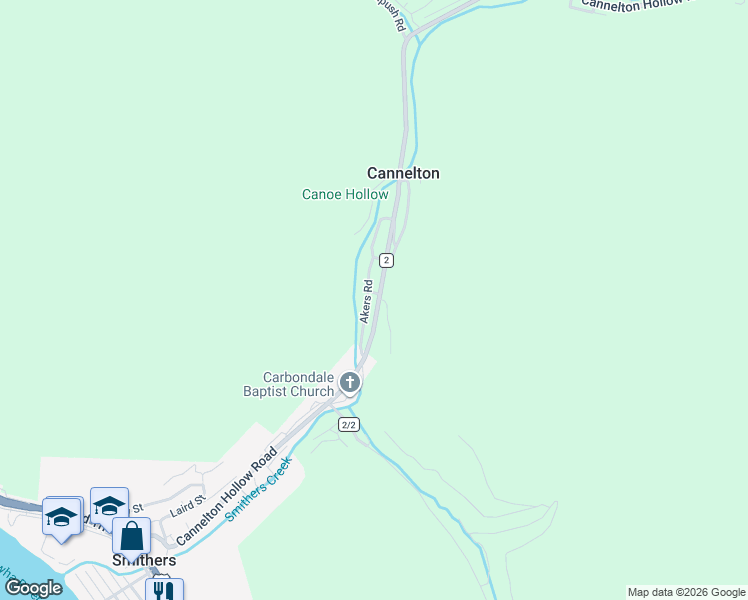 map of restaurants, bars, coffee shops, grocery stores, and more near 910 Cannelton Hollow Road in Smithers