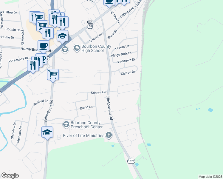 map of restaurants, bars, coffee shops, grocery stores, and more near 399 Clintonville Road in Paris
