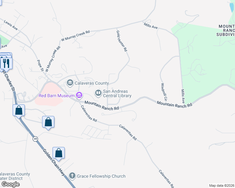 map of restaurants, bars, coffee shops, grocery stores, and more near 1282 Wimbledon Drive in San Andreas