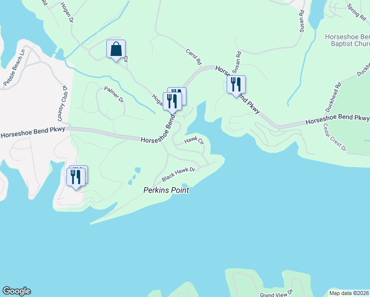 map of restaurants, bars, coffee shops, grocery stores, and more near 182-298 Black Hawk Terrace in Lake Ozark