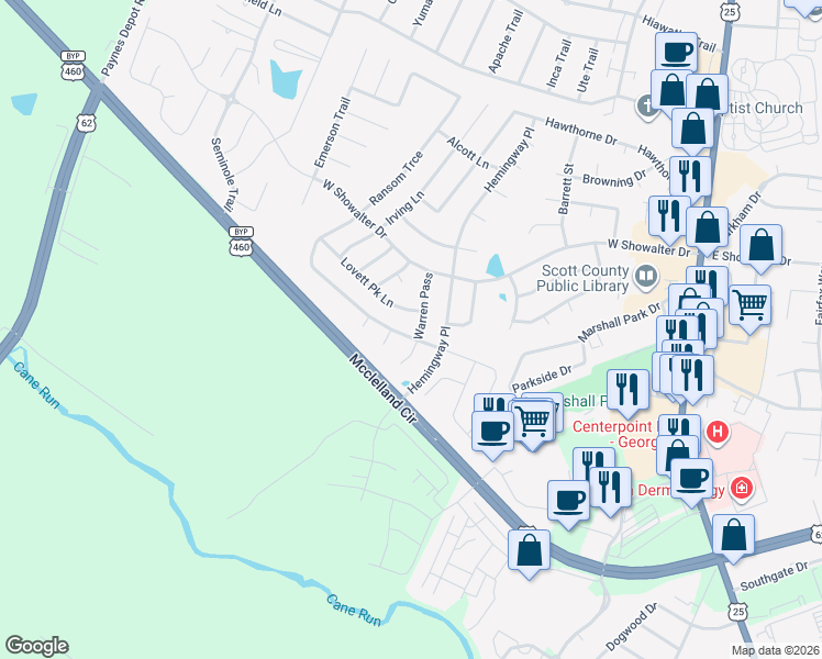 map of restaurants, bars, coffee shops, grocery stores, and more near 104 Ransom Trace in Georgetown