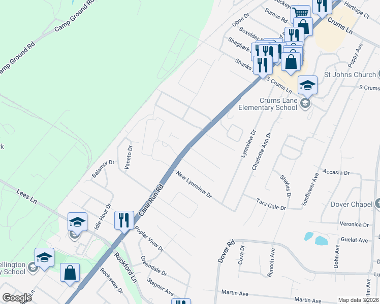 map of restaurants, bars, coffee shops, grocery stores, and more near 3226 Patricia Drive in Louisville