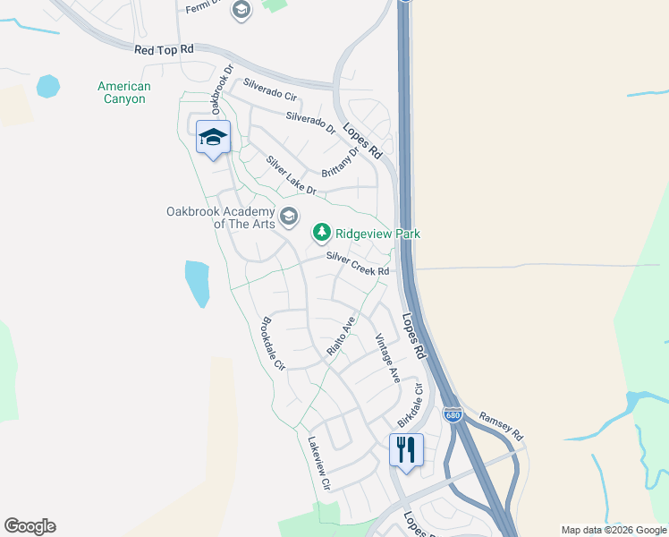 map of restaurants, bars, coffee shops, grocery stores, and more near 4900 Fairmont Court in Fairfield