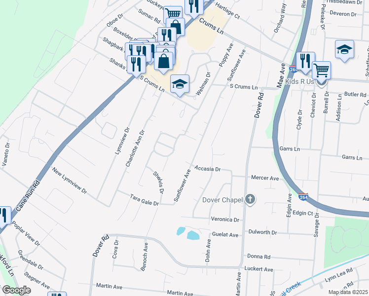 map of restaurants, bars, coffee shops, grocery stores, and more near in Shively