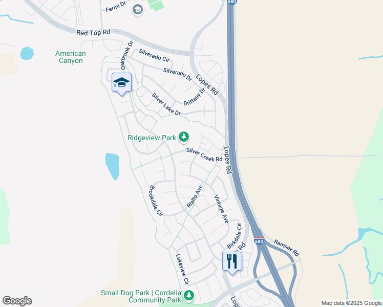 map of restaurants, bars, coffee shops, grocery stores, and more near 4892 Heritage Court in Fairfield