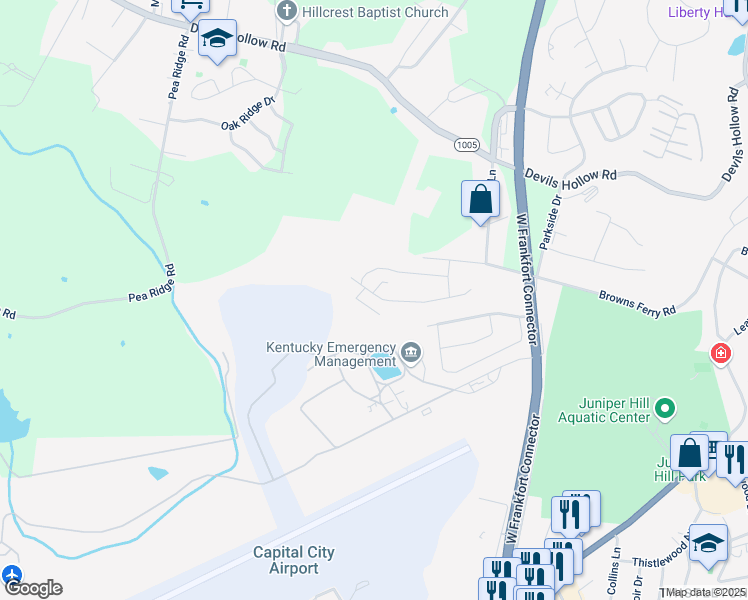 map of restaurants, bars, coffee shops, grocery stores, and more near 257 Donalynn Drive in Frankfort