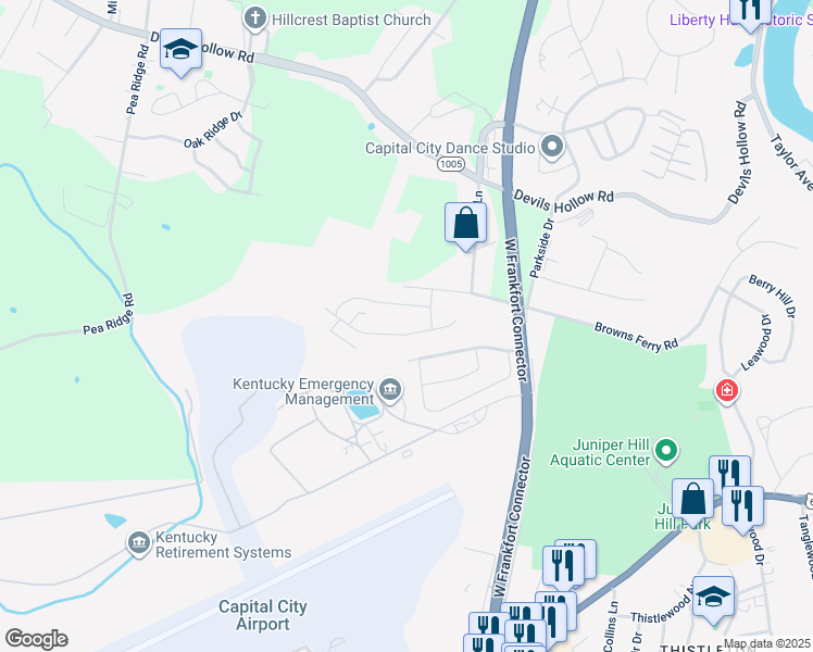 map of restaurants, bars, coffee shops, grocery stores, and more near 231 Hollyberry Drive in Frankfort