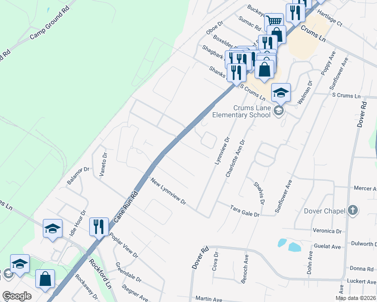 map of restaurants, bars, coffee shops, grocery stores, and more near 3219 Donald Drive in Louisville