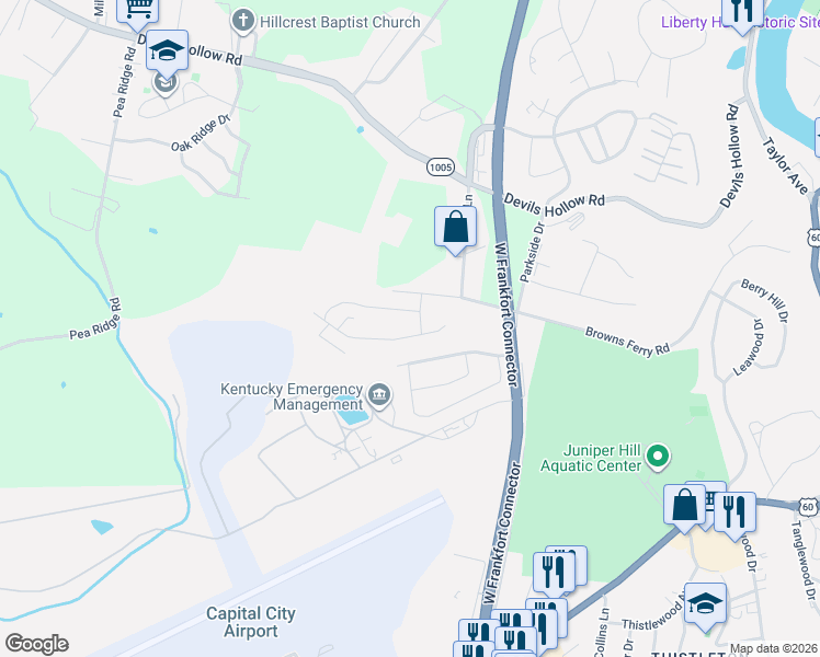 map of restaurants, bars, coffee shops, grocery stores, and more near 231 Hollyberry Drive in Frankfort