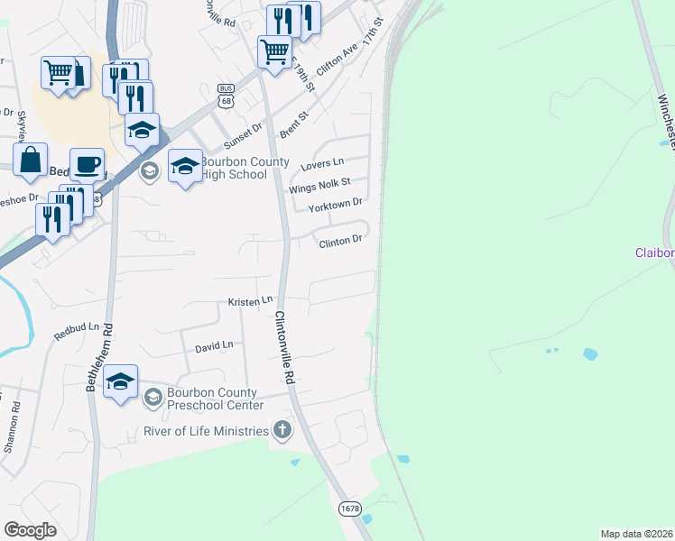 map of restaurants, bars, coffee shops, grocery stores, and more near 260 Clinton Drive in Paris