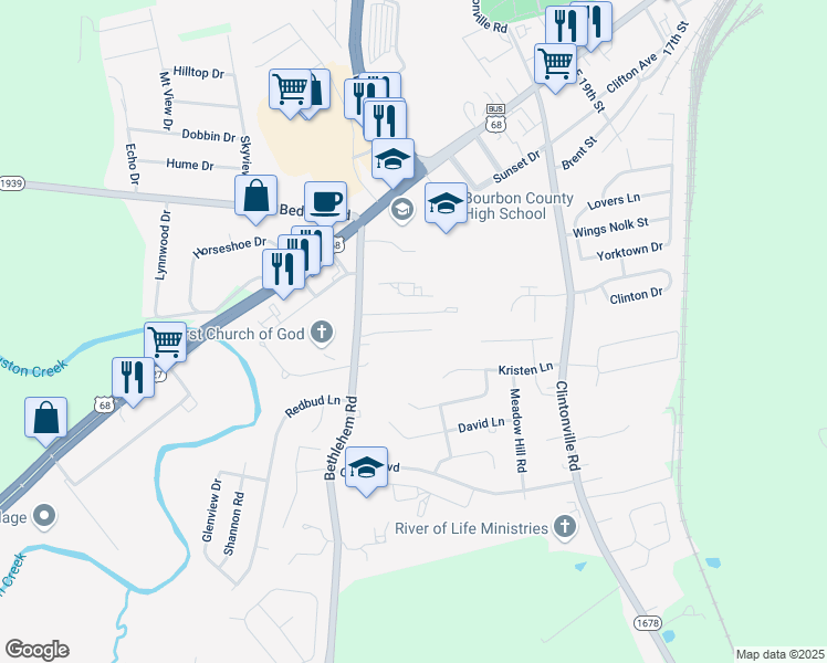 map of restaurants, bars, coffee shops, grocery stores, and more near 44 Roeling Acres Lane in Paris