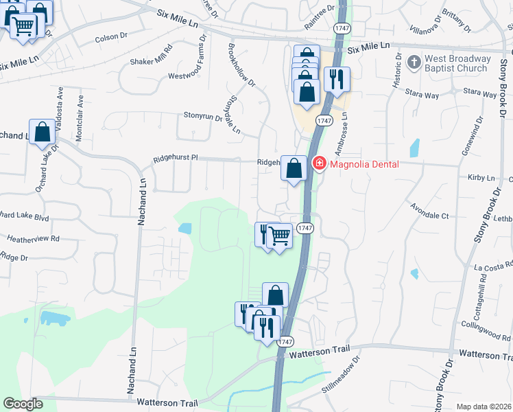 map of restaurants, bars, coffee shops, grocery stores, and more near 3915 Greenhurst Drive in Louisville