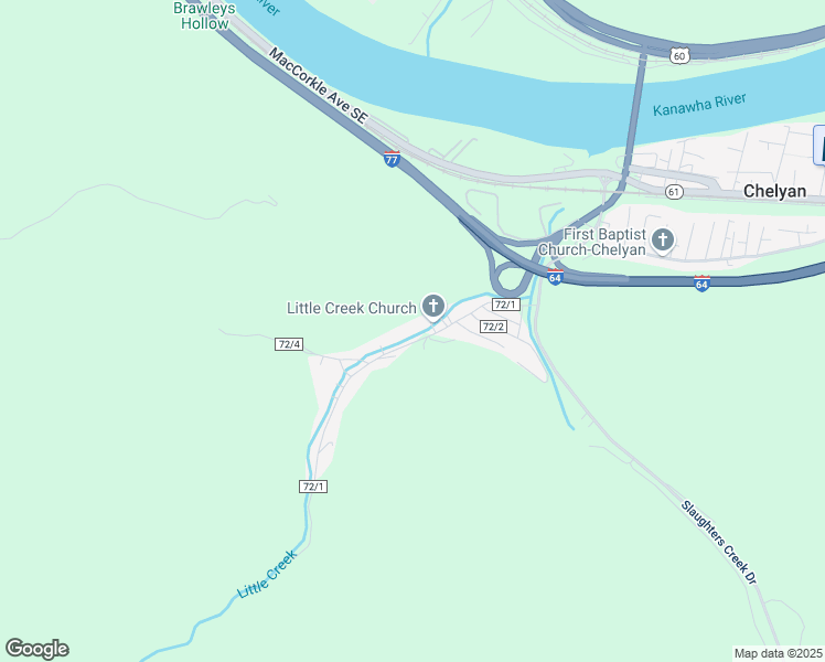 map of restaurants, bars, coffee shops, grocery stores, and more near 296 Little Creek Rd in Kanawha