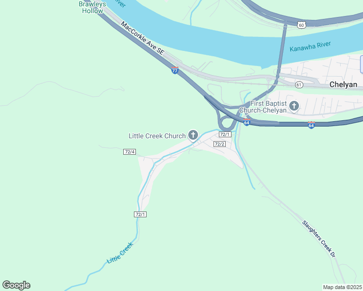 map of restaurants, bars, coffee shops, grocery stores, and more near 296 Little Creek Road in Cabin Creek