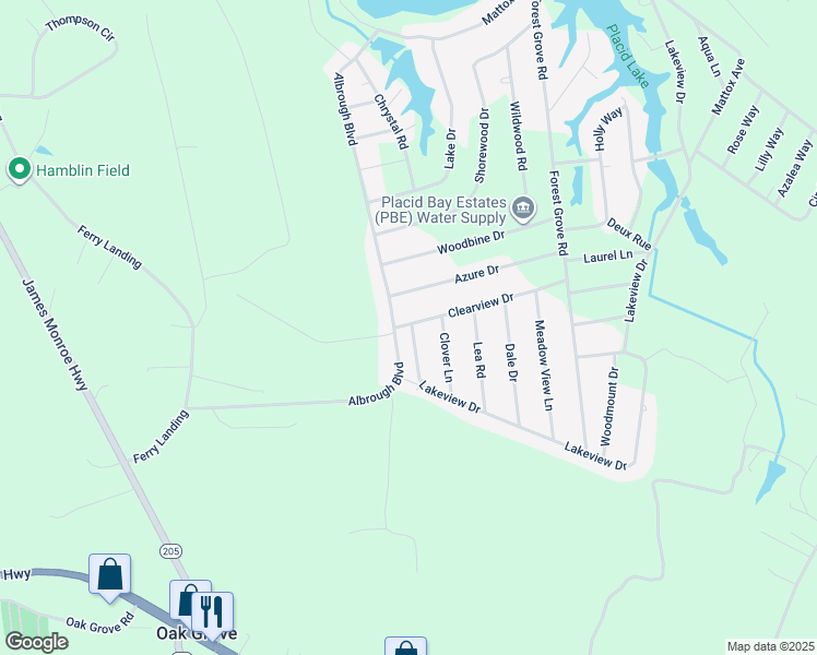 map of restaurants, bars, coffee shops, grocery stores, and more near 4 Lakeview Drive in Colonial Beach