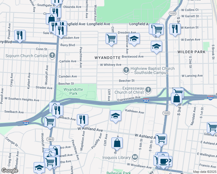map of restaurants, bars, coffee shops, grocery stores, and more near 933 West Florence Avenue in Louisville