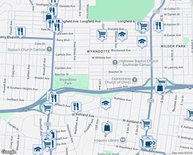 map of restaurants, bars, coffee shops, grocery stores, and more near 933 West Florence Avenue in Louisville