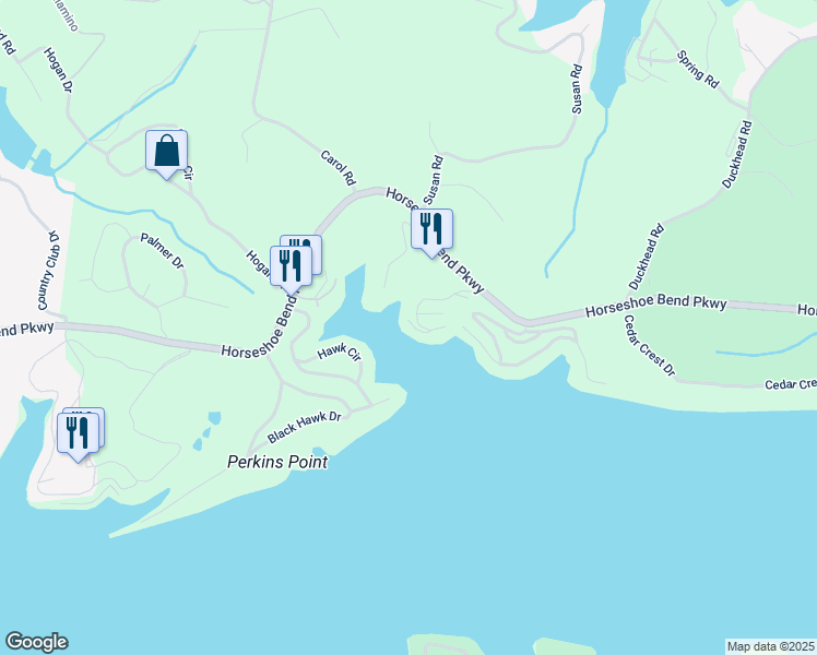 map of restaurants, bars, coffee shops, grocery stores, and more near 256 Emerald Bay Drive in Lake Ozark