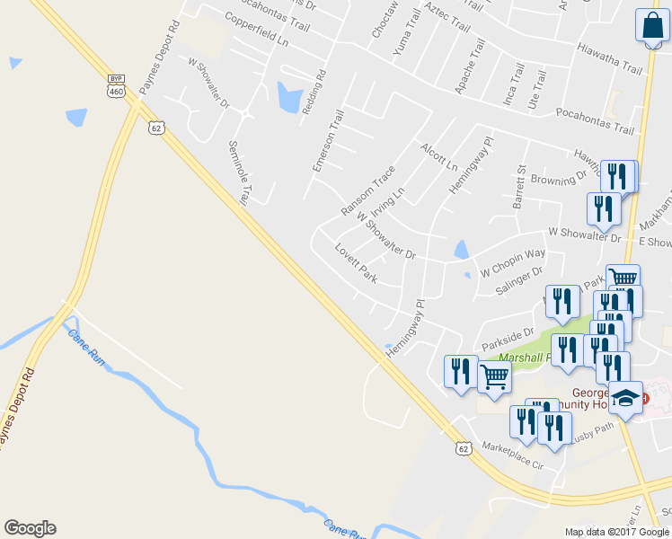map of restaurants, bars, coffee shops, grocery stores, and more near 142 Ransom Trace in Georgetown