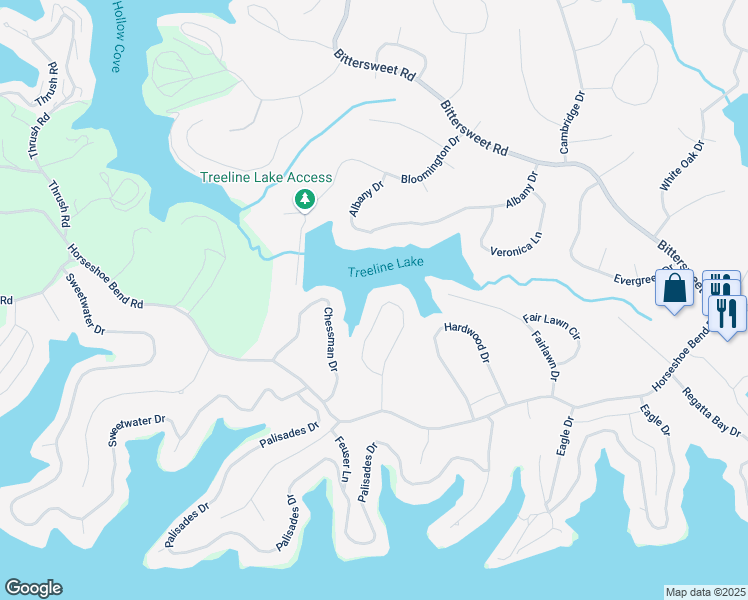 map of restaurants, bars, coffee shops, grocery stores, and more near 34-62 Scarsdale Circle in Village of Four Seasons