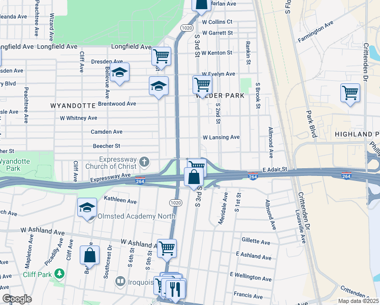 map of restaurants, bars, coffee shops, grocery stores, and more near 307 West Florence Avenue in Louisville