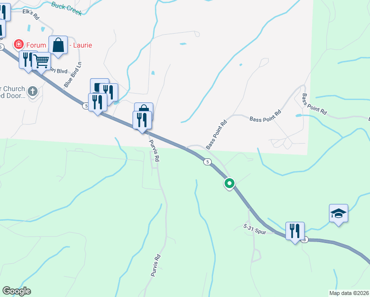map of restaurants, bars, coffee shops, grocery stores, and more near 6 Bass Point Road in Gravois Mills