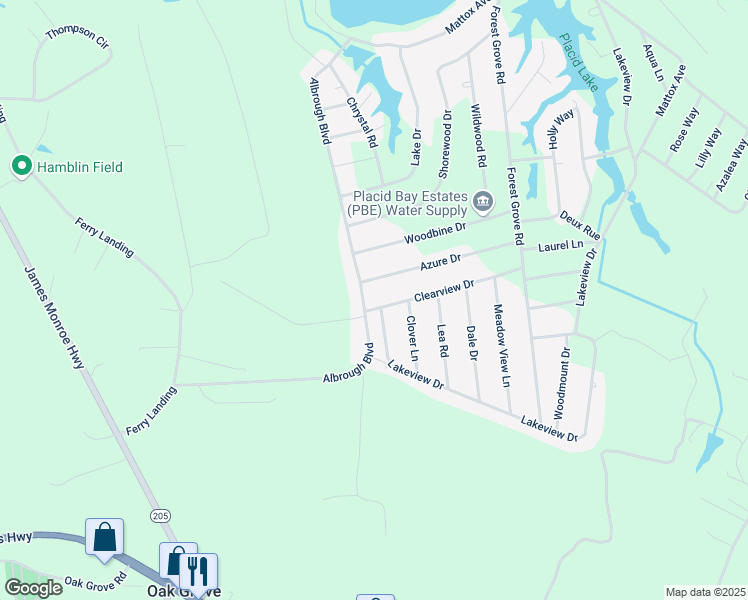 map of restaurants, bars, coffee shops, grocery stores, and more near 600 Albrough Boulevard in Colonial Beach