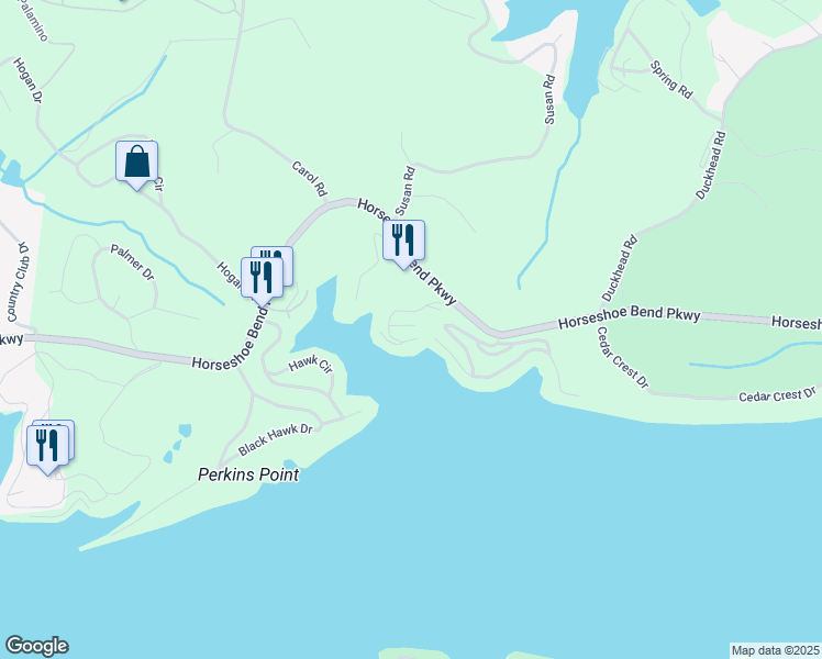 map of restaurants, bars, coffee shops, grocery stores, and more near 44 Emerald Bay Court in Lake Ozark