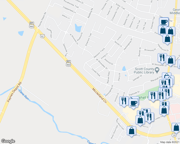 map of restaurants, bars, coffee shops, grocery stores, and more near 146 Ransom Trace in Georgetown
