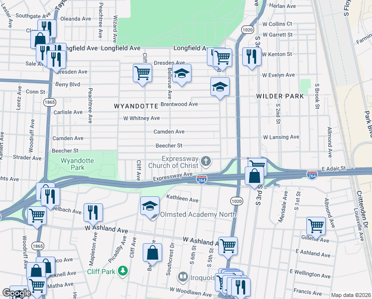 map of restaurants, bars, coffee shops, grocery stores, and more near 637 West Florence Avenue in Louisville