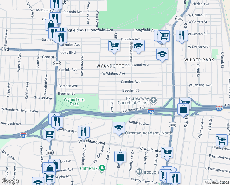 map of restaurants, bars, coffee shops, grocery stores, and more near 827 West Florence Avenue in Louisville