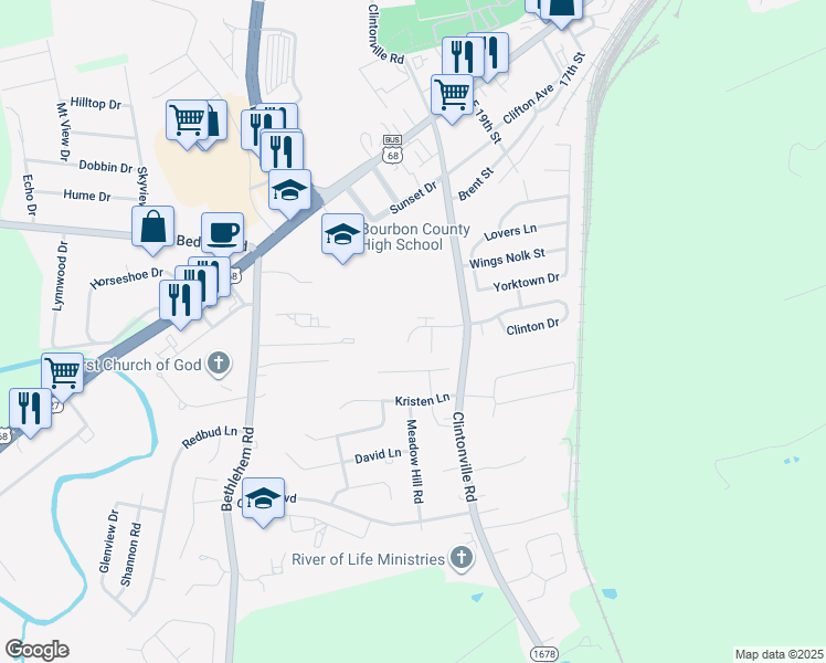 map of restaurants, bars, coffee shops, grocery stores, and more near 149 Bradford Drive in Paris