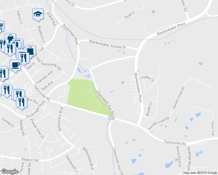 map of restaurants, bars, coffee shops, grocery stores, and more near 3525 Chenoweth Run Road in Louisville