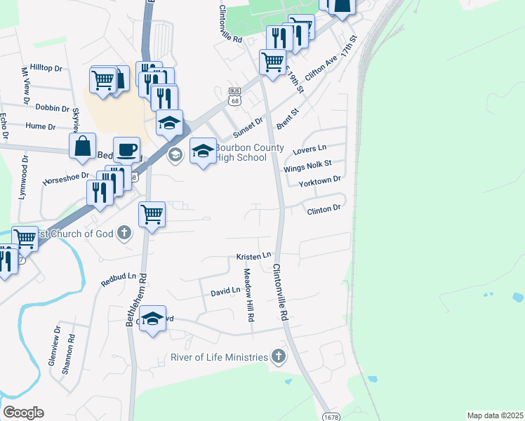map of restaurants, bars, coffee shops, grocery stores, and more near 203 Bradford Court in Paris