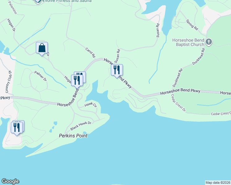 map of restaurants, bars, coffee shops, grocery stores, and more near 256 Emerald Bay Drive in Lake Ozark