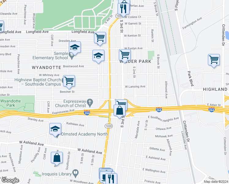 map of restaurants, bars, coffee shops, grocery stores, and more near 307 West Florence Avenue in Louisville