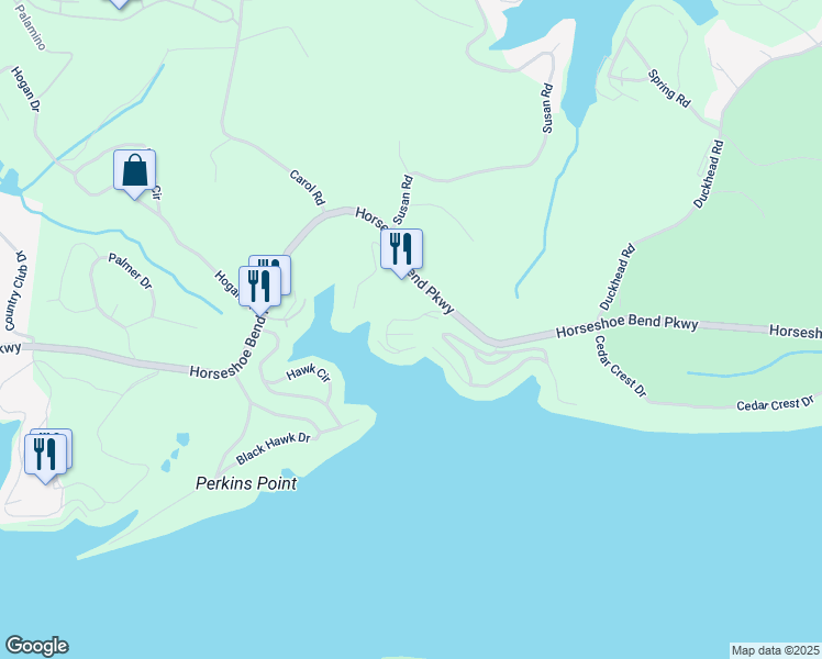 map of restaurants, bars, coffee shops, grocery stores, and more near 44 Emerald Bay Court in Lake Ozark