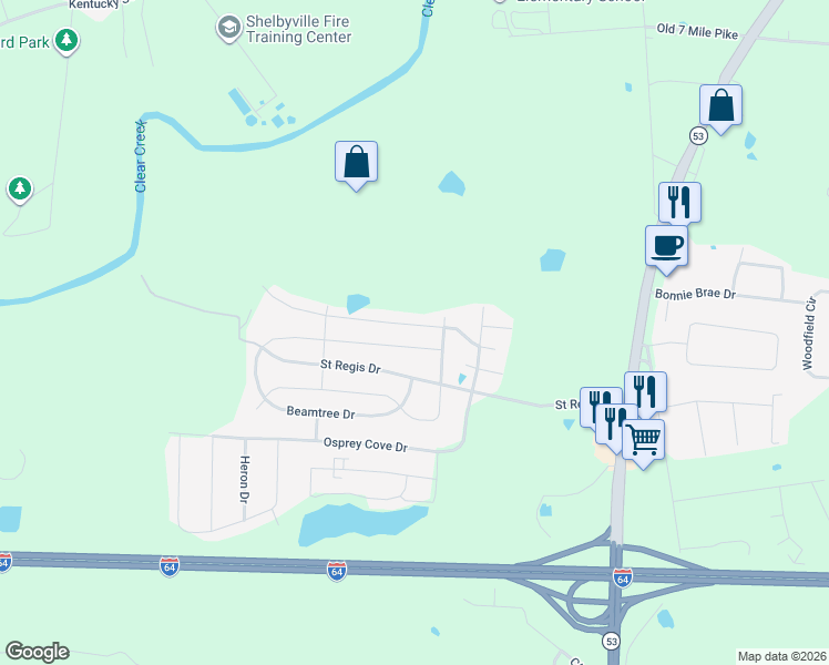 map of restaurants, bars, coffee shops, grocery stores, and more near 4031 Firestone Way in Shelbyville