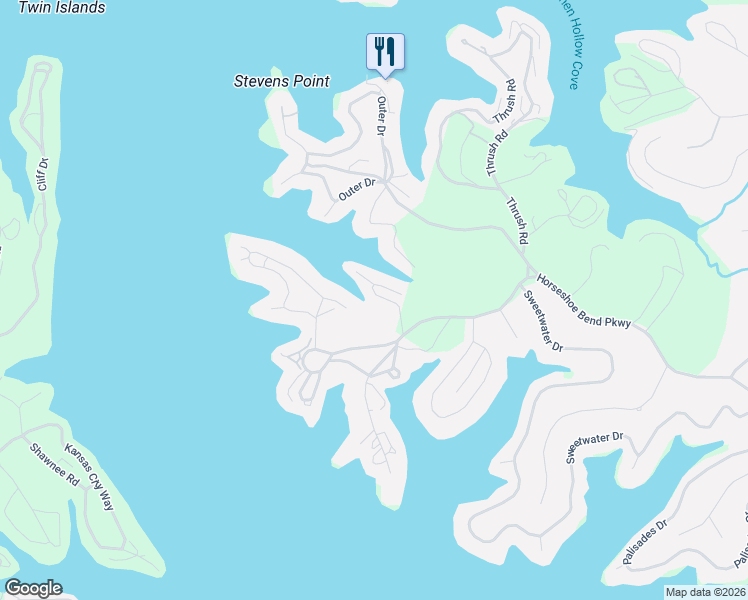 map of restaurants, bars, coffee shops, grocery stores, and more near 198 Sunset Road in Lake Ozark
