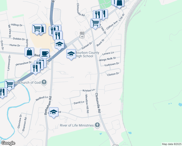 map of restaurants, bars, coffee shops, grocery stores, and more near 117 Bradford Drive in Paris